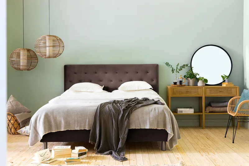 Ella Sängpaket 160x200 cm Knapp Gavel - Brun/Sammet - Möbler - Sovrum - Sängar - Kontinentalsängar