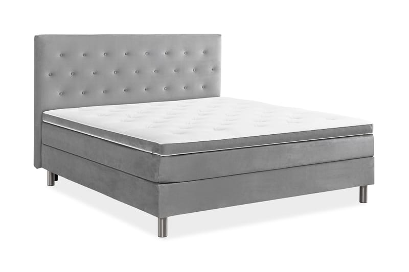 Ella Sängpaket 160x200 cm Knapp Gavel - Ljusgrå/Sammet - Möbler - Sovrum - Sängar - Kontinentalsängar
