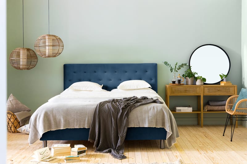 Ella Sängpaket 160x200 cm Knapp Gavel - Mörkblå/Sammet - Möbler - Sovrum - Sängar - Kontinentalsängar