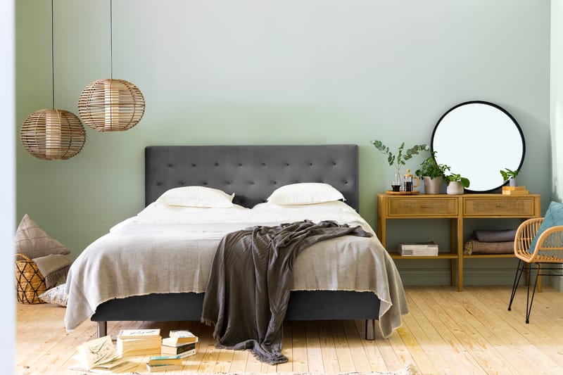 Ella Sängpaket 160x200 cm Knapp Gavel - Mörkgrå/Sammet - Möbler - Sovrum - Sängar - Kontinentalsängar
