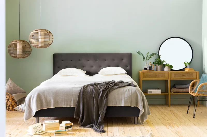 Ella Sängpaket 160x200 cm Knapp Gavel - Mörkgrå/Sammet - Möbler - Sovrum - Sängar - Kontinentalsängar