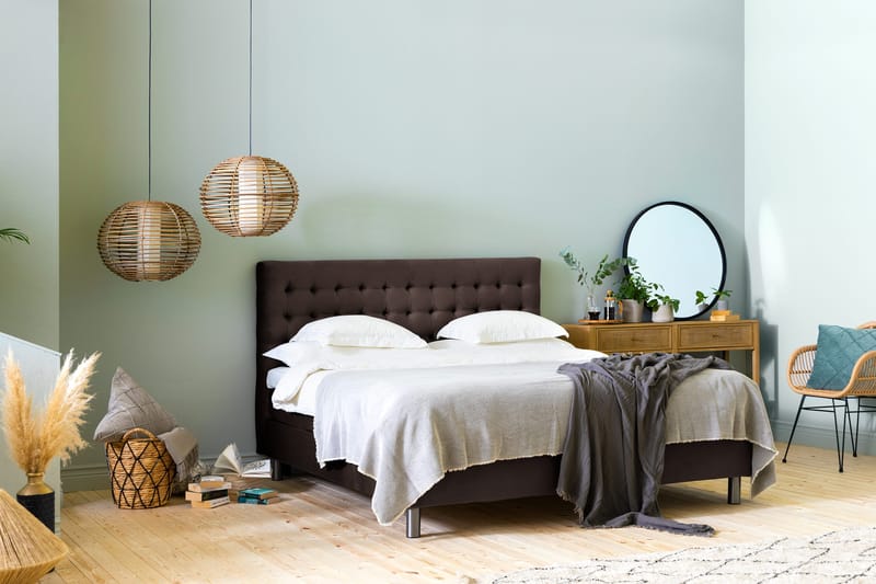 Ella Sängpaket 160x200 cm Rutig Gavel - Brun/Sammet - Möbler - Sovrum - Sängar - Kontinentalsängar