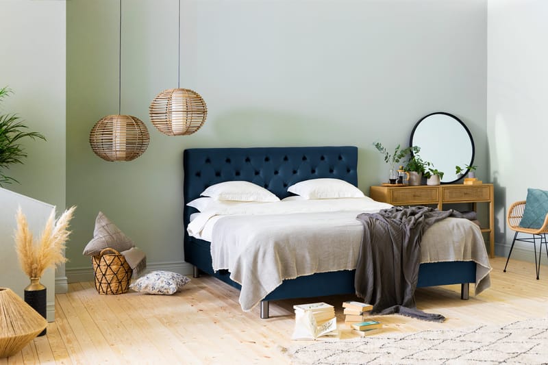 Ella Sängpaket 180x200 cm Djuphäftad Gavel - Mörkblå/Sammet - Möbler - Sovrum - Sängar - Kontinentalsängar