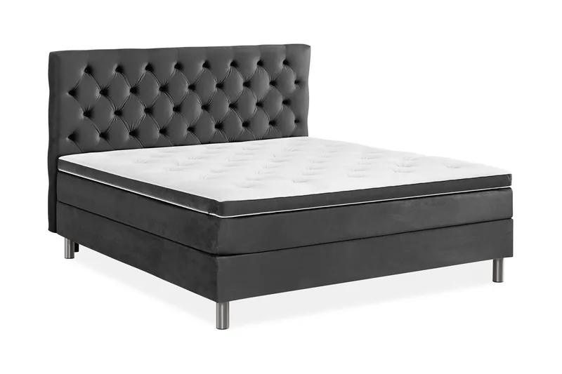 Ella Sängpaket 180x200 cm Djuphäftad Gavel - Mörkgrå/Sammet - Möbler - Sovrum - Sängar - Kontinentalsängar