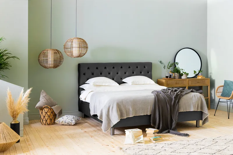 Ella Sängpaket 180x200 cm Djuphäftad Gavel - Mörkgrå/Sammet - Möbler - Sovrum - Sängar - Kontinentalsängar