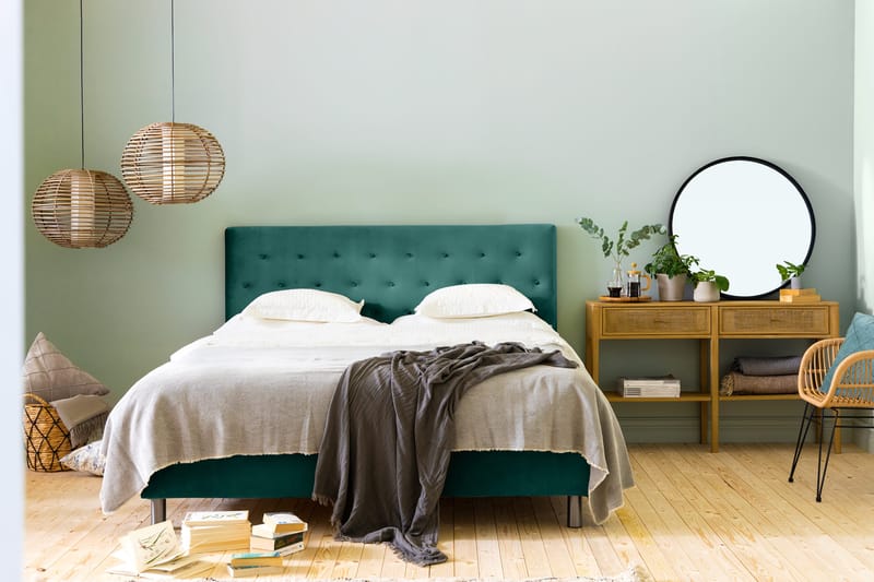 Ella Sängpaket 180x200 cm Knapp Gavel - Mörkgrön/Sammet - Möbler - Sovrum - Sängar - Kontinentalsängar
