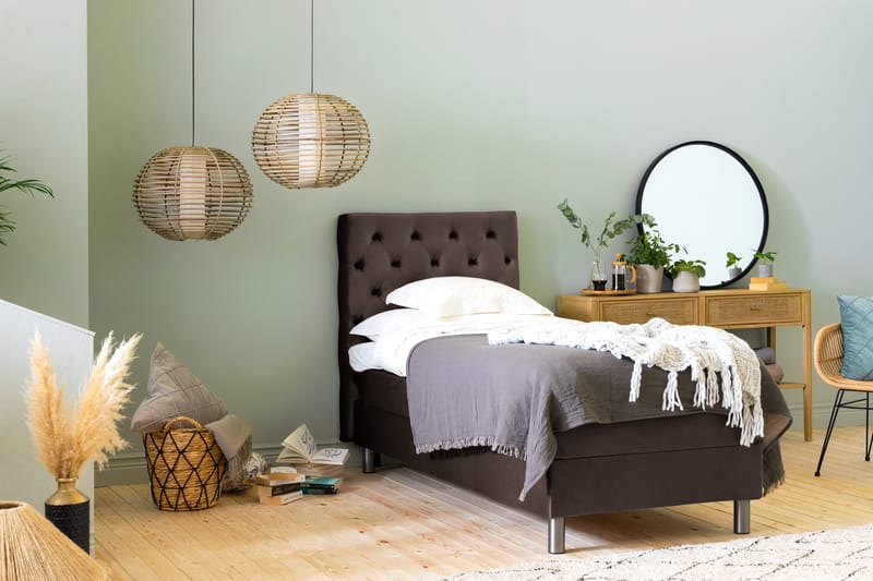 Ella Sängpaket 90x200 cm Djuphäftad Gavel - Brun/Sammet - Möbler - Sovrum - Sängar - Kontinentalsängar