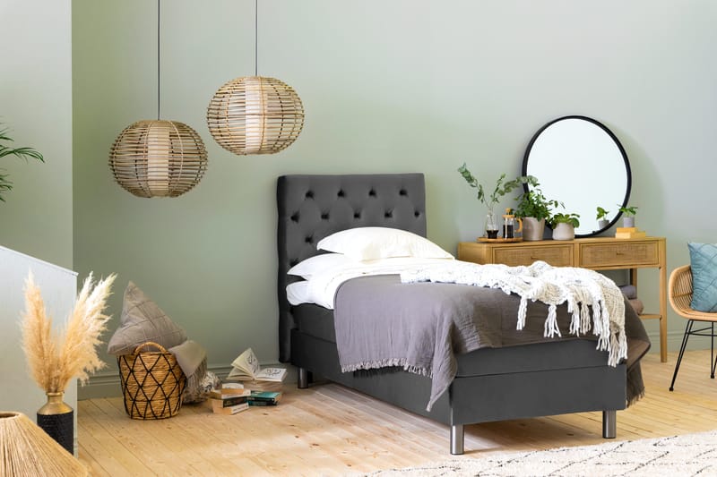 Ella Sängpaket 90x200 cm Djuphäftad Gavel - Mörkgrå/Sammet - Möbler - Sovrum - Sängar - Kontinentalsängar