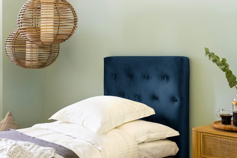 Ella Sängpaket 90x200 cm Knapp Gavel - Mörkblå/Sammet - Möbler - Sovrum - Sängar - Kontinentalsängar