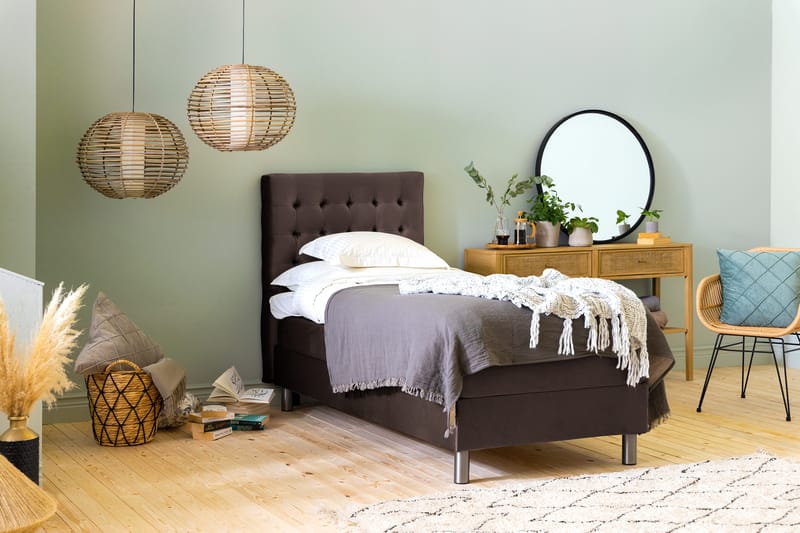 Ella Sängpaket 90x200 cm Rutig Gavel - Brun/Sammet - Möbler - Sovrum - Sängar - Kontinentalsängar