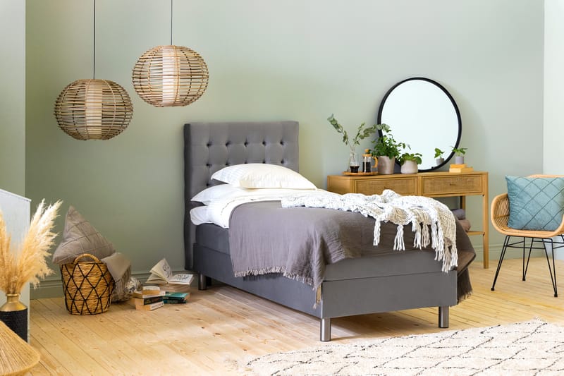 Ella Sängpaket 90x200 cm Rutig Gavel - Ljusgrå/Sammet - Möbler - Sovrum - Sängar - Kontinentalsängar