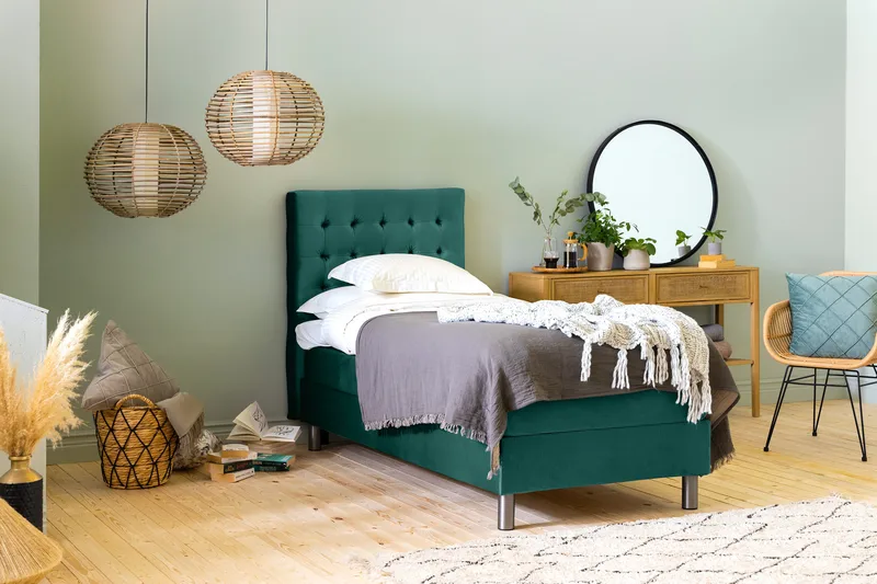 Ella Sängpaket 90x200 cm Rutig Gavel - Mörkgrön/Sammet - Möbler - Sovrum - Sängar - Kontinentalsängar