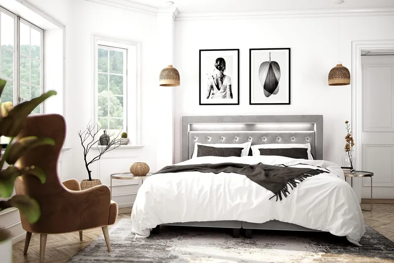 Faylor Lyx Velvet Sängpaket 180x200 - Ljusgrå - Möbler - Sovrum - Sängar - Kontinentalsängar