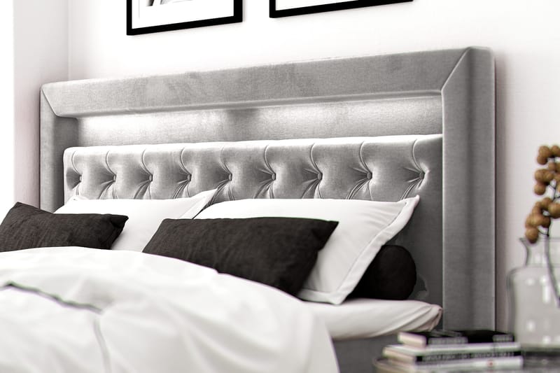 Faylor Lyx Velvet Sängpaket 180x200 - Ljusgrå - Möbler - Sovrum - Sängar - Kontinentalsängar