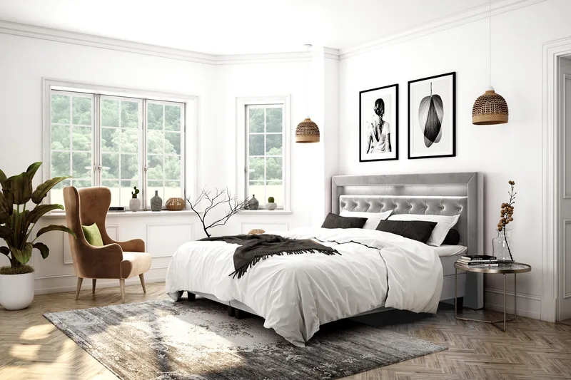 Faylor Lyx Velvet Sängpaket 180x200 - Ljusgrå - Möbler - Sovrum - Sängar - Kontinentalsängar