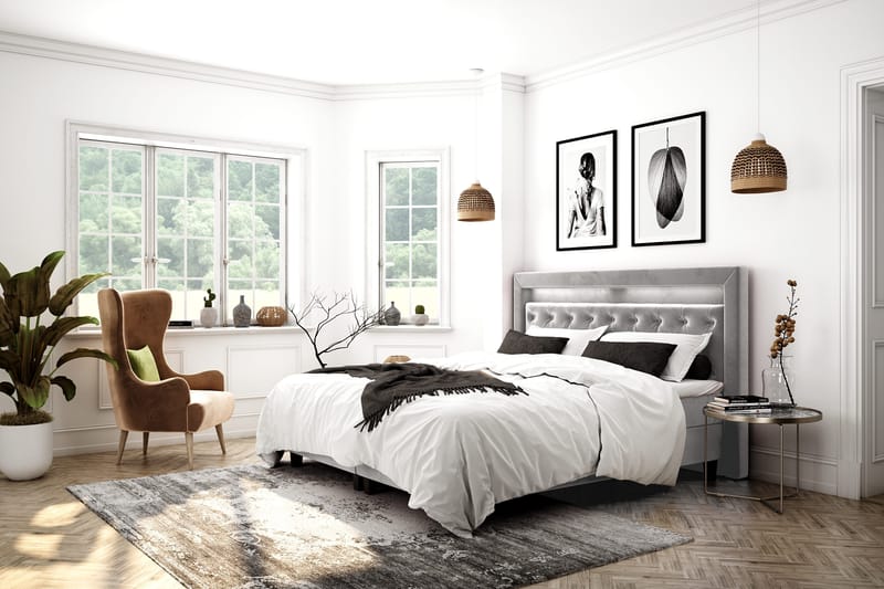 Faylor Lyx Velvet Sängpaket 180x200 - Ljusgrå - Möbler - Sovrum - Sängar - Kontinentalsängar