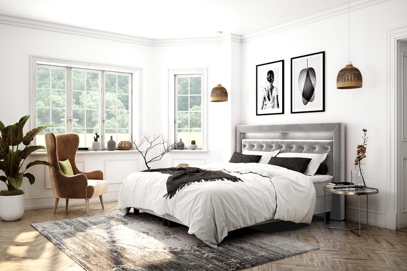 Faylor Velvet Sänkypaketti 180x200 - Ljusgrå - Möbler - Sovrum - Sängar - Komplett Sängpaket