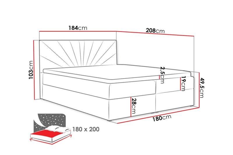 Frusci Kontinentalsäng 180x200 + Bäddmadrass - Möbler - Sovrum - Sängar - Kontinentalsängar