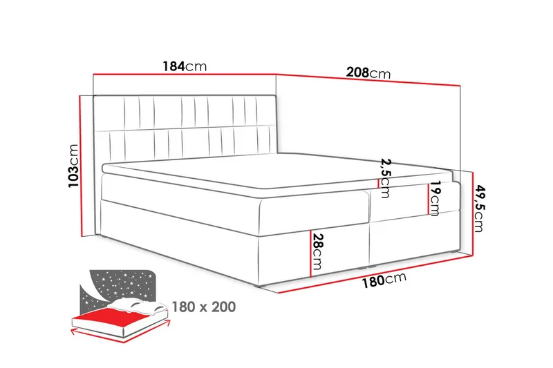 Frusci Kontinentalsäng 180x200 + Bäddmadrass - Möbler - Sovrum - Sängar - Kontinentalsängar