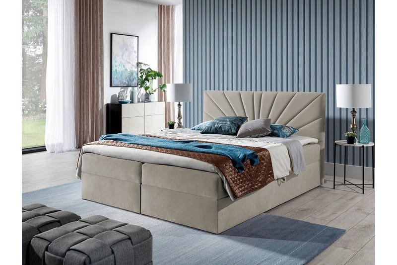 Frusci Sängpaket – Kontinentalsäng 120x200 cm med Förvaring och Sänggavel - Beige - Möbler - Sovrum - Sängar - Kontinentalsängar