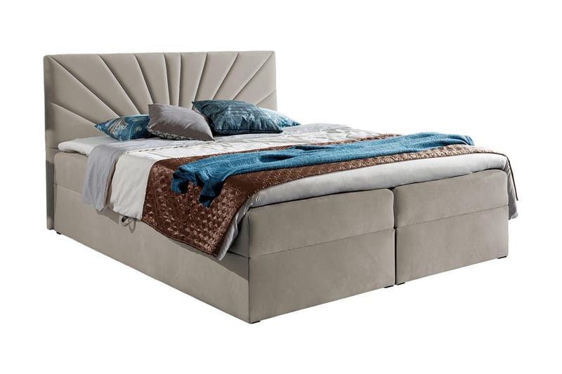 Frusci Sängpaket – Kontinentalsäng 140x200 cm med Sänggavel + Bäddmadrass med Fasthetsgrad Medium, Beige