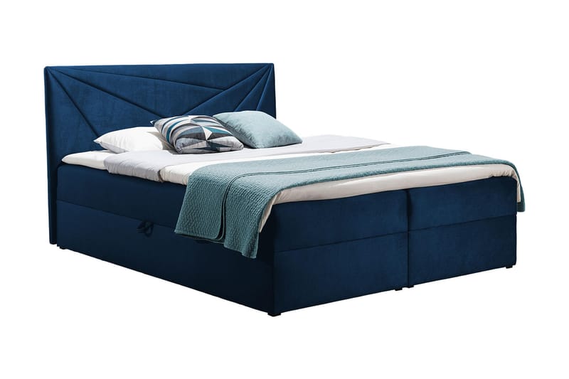 Frusci Sängpaket – Kontinentalsäng 140x200 cm med Sänggavel + Bäddmadrass med Fasthetsgrad Medium, Blå