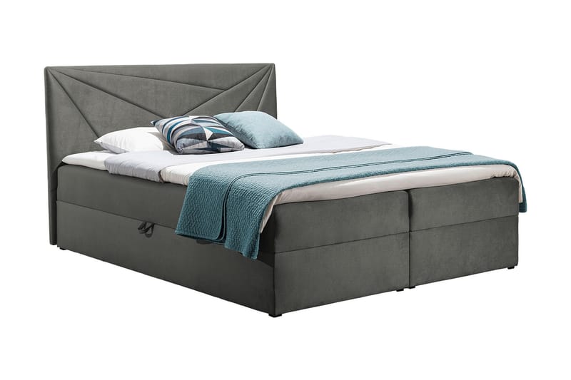 Frusci Sängpaket – Kontinentalsäng 140x200 cm med Sänggavel + Bäddmadrass med Fasthetsgrad Medium, Grå