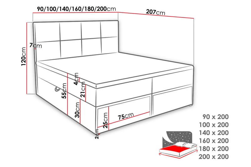 GARDA LUX Kontinentalsäng 200x207 cm Vit - Vit - Möbler - Sovrum - Sängar - Kontinentalsängar