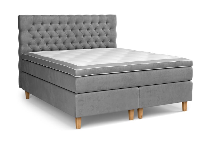 GRAND XL Kontinentalsäng 160x200 cm Grå Sammet - Möbler - Sovrum - Sängar - Kontinentalsängar