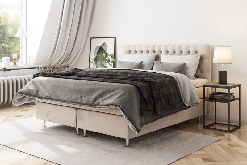 GRAND XL Sängpaket 120x200 cm Beige Sammet - Komplett Sängpaket - Kontinentalsängar