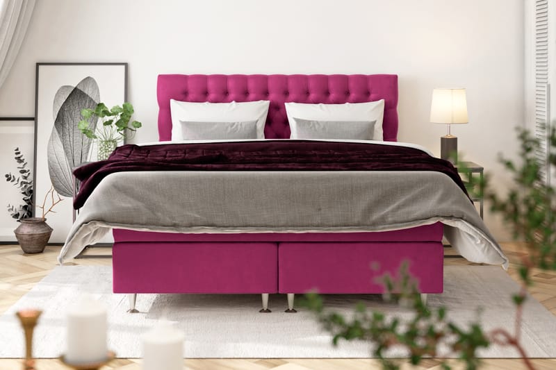 GRAND XL Sängpaket 120x200 cm Rosa Sammet - Komplett Sängpaket - Kontinentalsängar