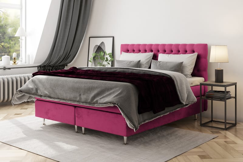 GRAND XL Sängpaket 120x200 cm Rosa Sammet - Komplett Sängpaket - Kontinentalsängar