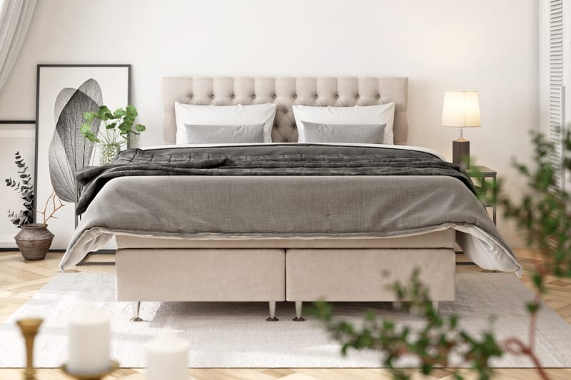 GRAND XL Sängpaket 140x200 cm Beige Sammet - Komplett Sängpaket - Kontinentalsängar