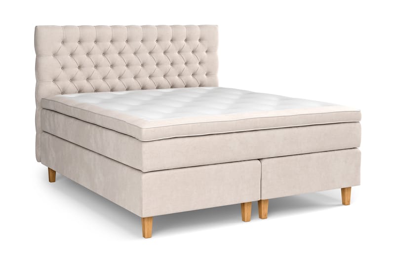GRAND XL Sängpaket 160x200 cm Beige Sammet - Komplett Sängpaket - Kontinentalsängar