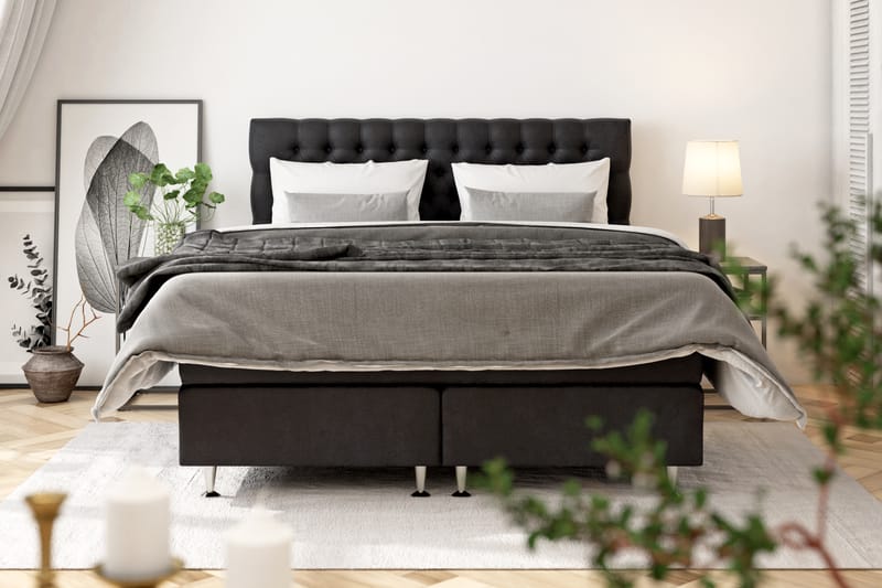 GRAND XL Sängpaket 160x200 cm Svart Sammet - Möbler - Sovrum - Sängar - Kontinentalsängar