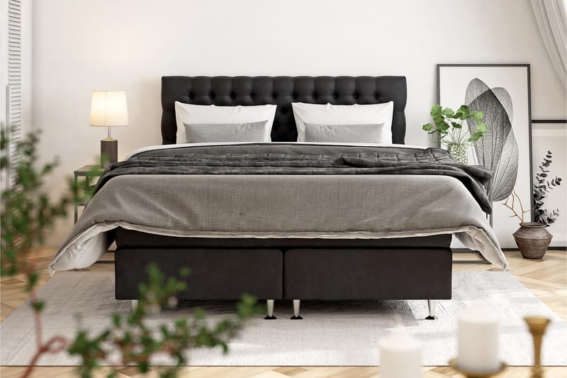 GRAND XL Sängpaket 180x200 cm Svart Sammet - Möbler - Sovrum - Sängar - Komplett Sängpaket