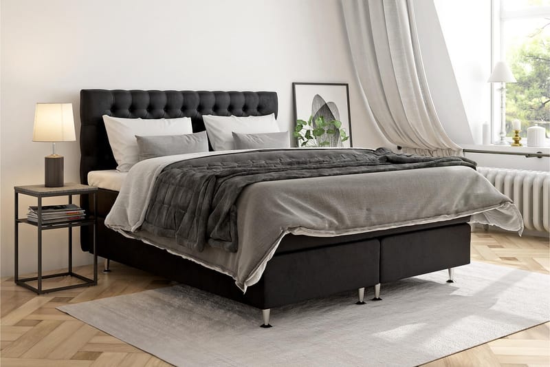 GRAND XL Sängpaket 180x200 cm Svart Sammet - Möbler - Sovrum - Sängar - Komplett Sängpaket