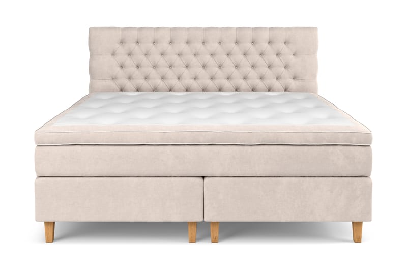 GRAND XL Sängpaket 210x210 cm Beige Sammet - Möbler - Sovrum - Sängar - Kontinentalsängar