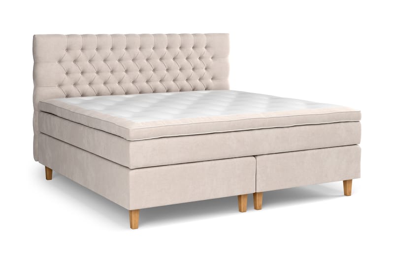 GRAND XL Sängpaket 210x210 cm Beige Sammet - Möbler - Sovrum - Sängar - Kontinentalsängar