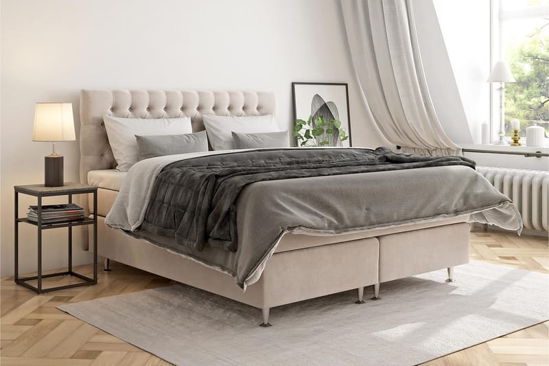 GRAND XL Sängpaket 210x210 cm Beige Sammet - Möbler - Sovrum - Sängar - Kontinentalsängar