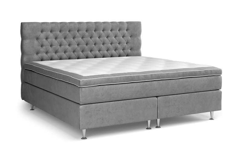 GRAND XL Sängpaket 210x210 cm Grå Sammet - Möbler - Sovrum - Sängar - Kontinentalsängar