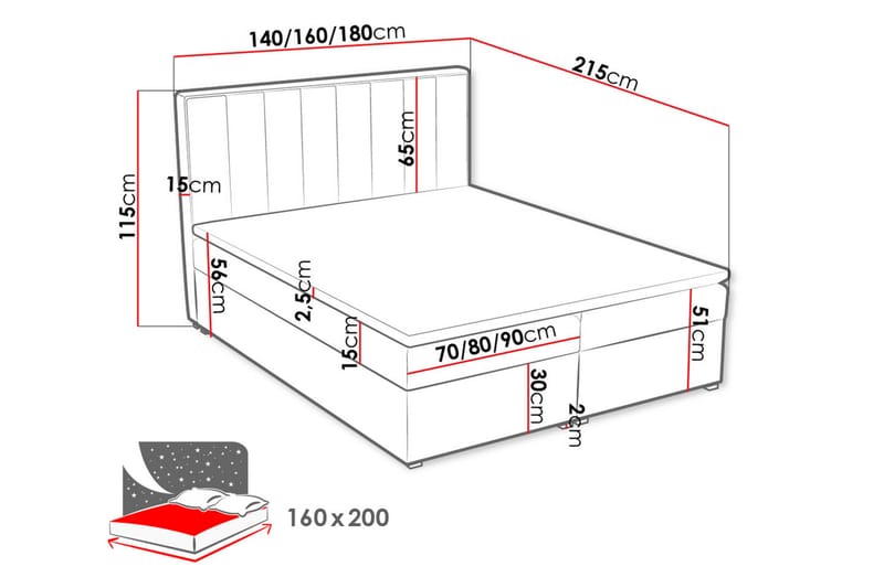 HORAM Kontinentalsäng 160x200 cm Rosa - Möbler - Sovrum - Sängar - Kontinentalsängar