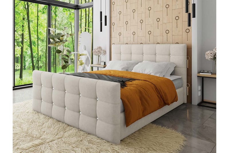 IZOBY Kontinentalsäng 140x200 cm med Sänggavel Beige - Möbler - Sovrum - Sängar - Kontinentalsängar