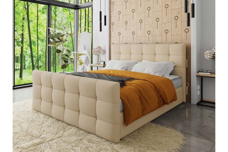 IZOBY Kontinentalsäng 140x200 cm med Sänggavel Beige - Möbler - Sovrum - Sängar - Kontinentalsängar
