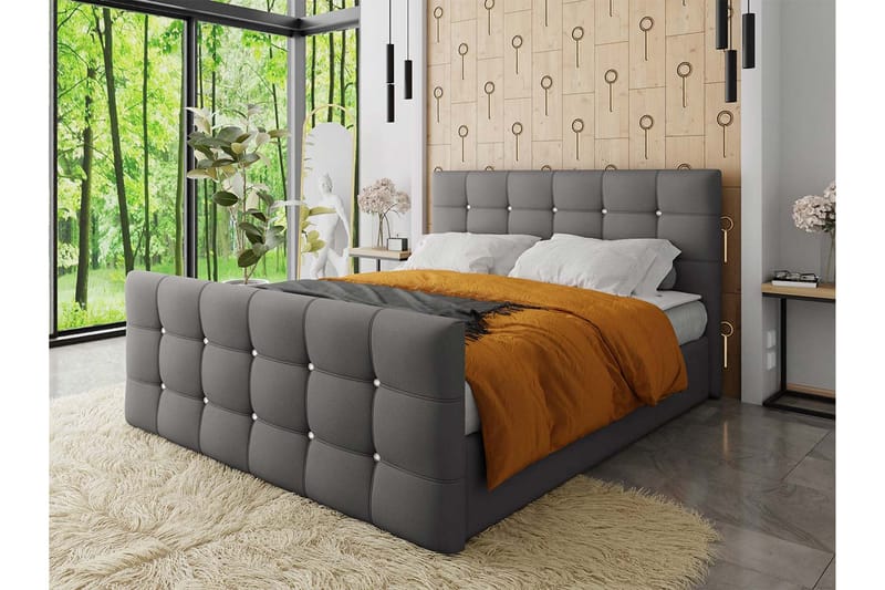 IZOBY Kontinentalsäng 160x200 cm med Sänggavel Grå - Möbler - Sovrum - Sängar - Kontinentalsängar