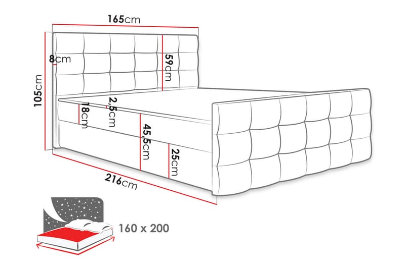 IZOBY Kontinentalsäng 160x200 cm med Sänggavel Rosa - Kontinentalsängar