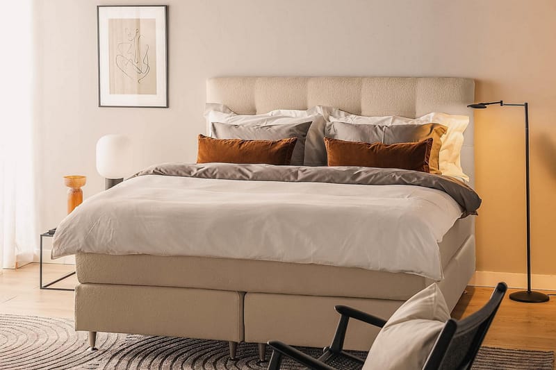 KALASHI Sängpaket Boucle 180x200 Knappad gavel Beige - Möbler - Sovrum - Sängar - Kontinentalsängar