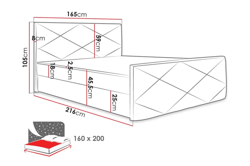 KARST Kontinentalsäng 160x200 cm med Sänggavel Ljusgrå - Möbler - Sovrum - Sängar - Kontinentalsängar