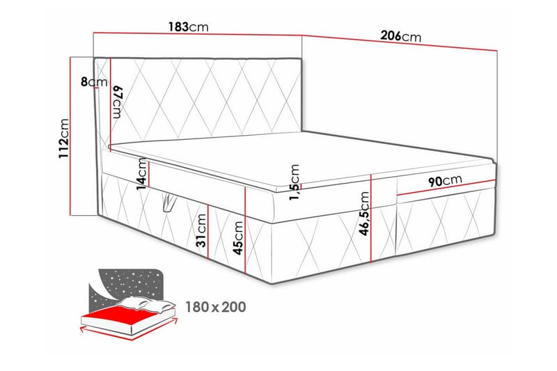 Kintore Kontinentalsäng 180x200 cm Mörkröd - Möbler - Sovrum - Sängar - Kontinentalsängar