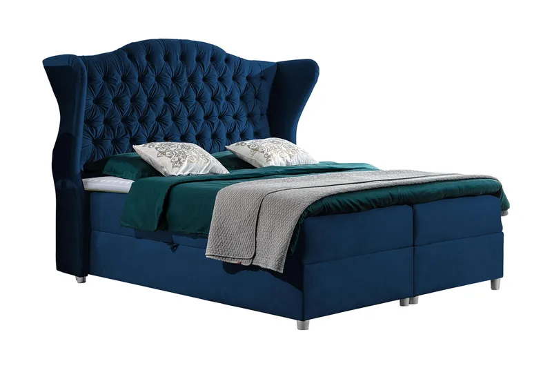 Komplett Sängpaket – Kontinentalsäng 120x200 cm i Tyg med Förvaring och Sänggavel + Bäddmadrass med Fasthetsgrad Medium - Blå - Möbler - Sovrum - Sängar - Kontinentalsängar